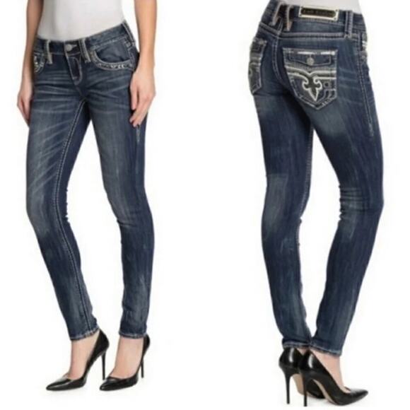 ROCK REVIVAL Kristen Straight Jeans in Dark Blue Women's Size 27= 3/4 U.S.
